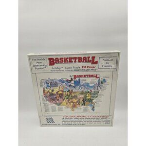 VINTAGE WORLD IMPRESSIONS PRO BASKETBALL JIGSAW PUZZLE 550 PCS ART MAP - NEW